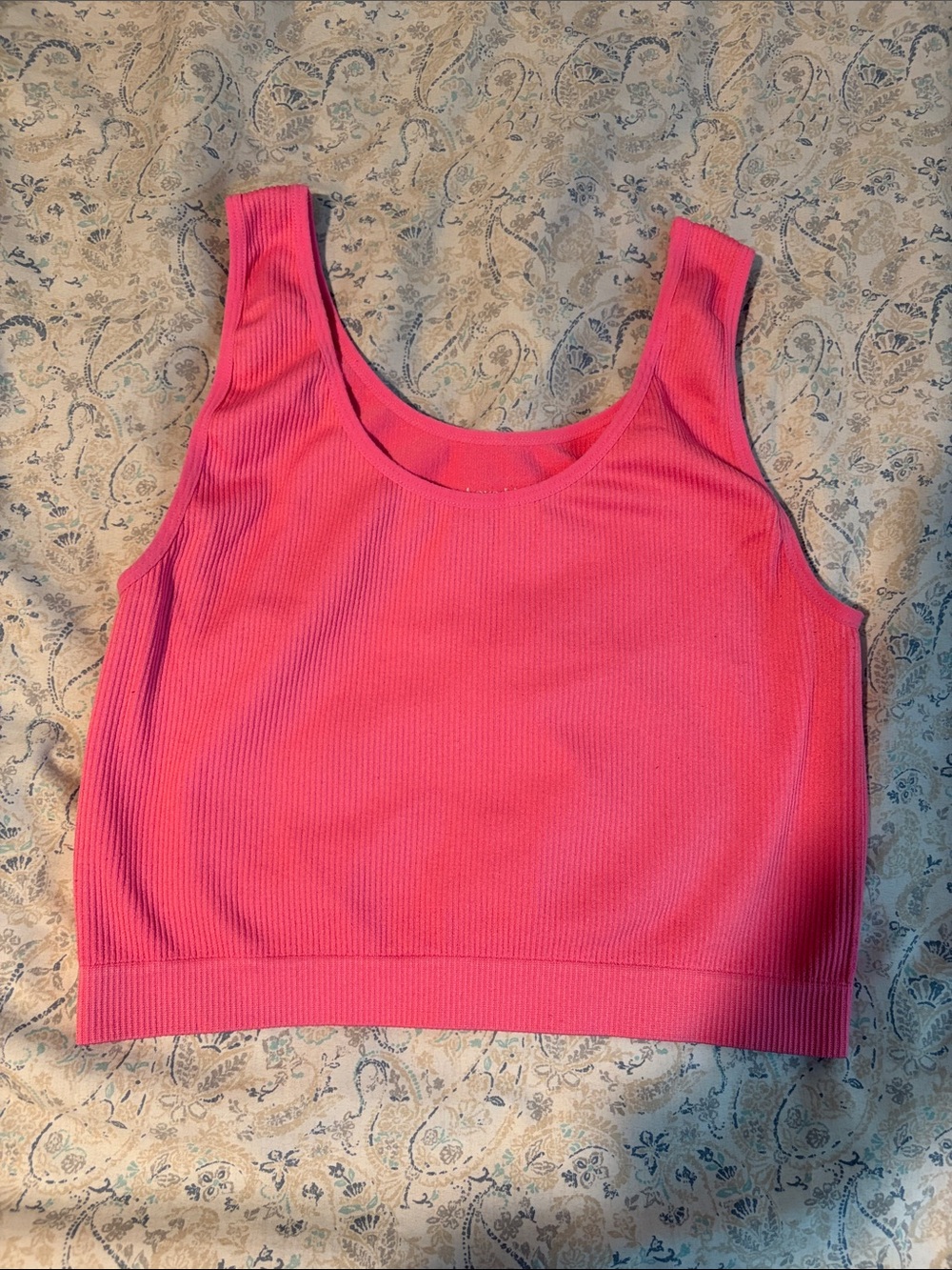 Ribbed Scoop Neck Crop Tank Top - Pink